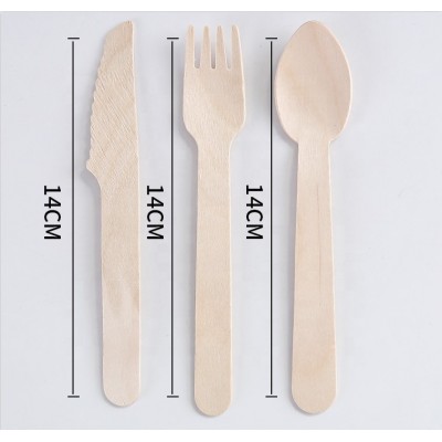 140mm disposable soup honey small wooden spoon fork set camping kitchen outdoor bar